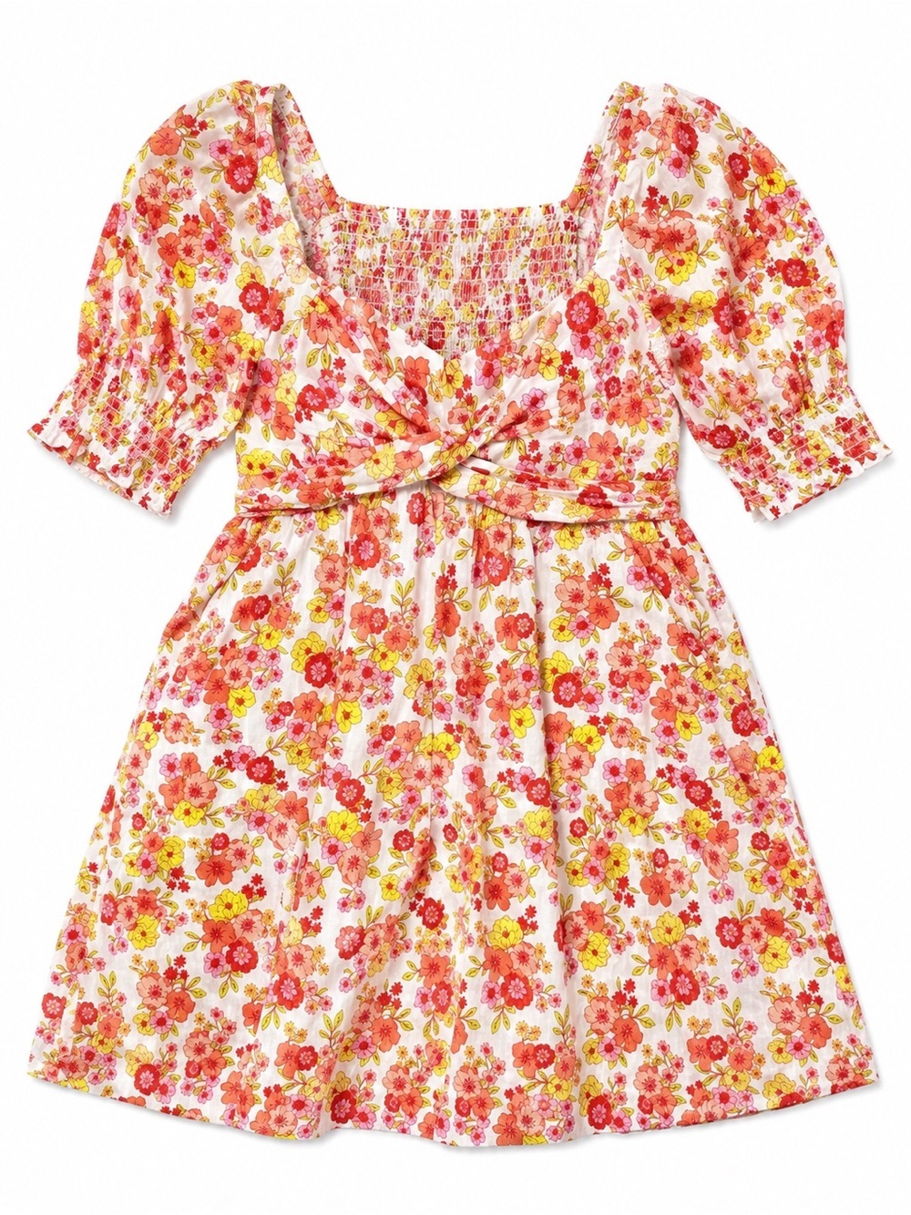 Draper James Floral Puff Sleeve Mini Dress Pockets Cottagecore Garden Party Sz 8